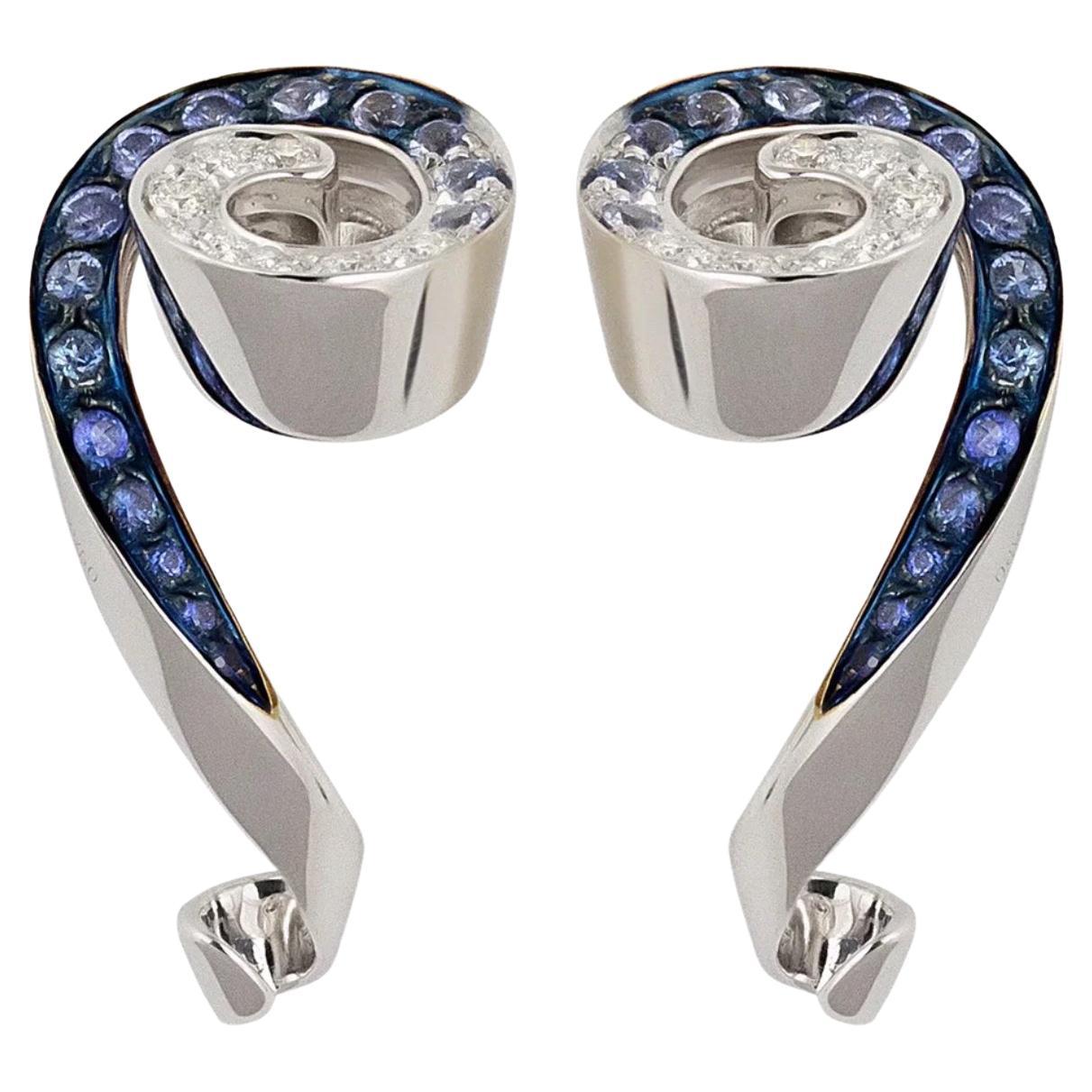 IO SI 18K White Gold Diamond & Sapphire Earrings