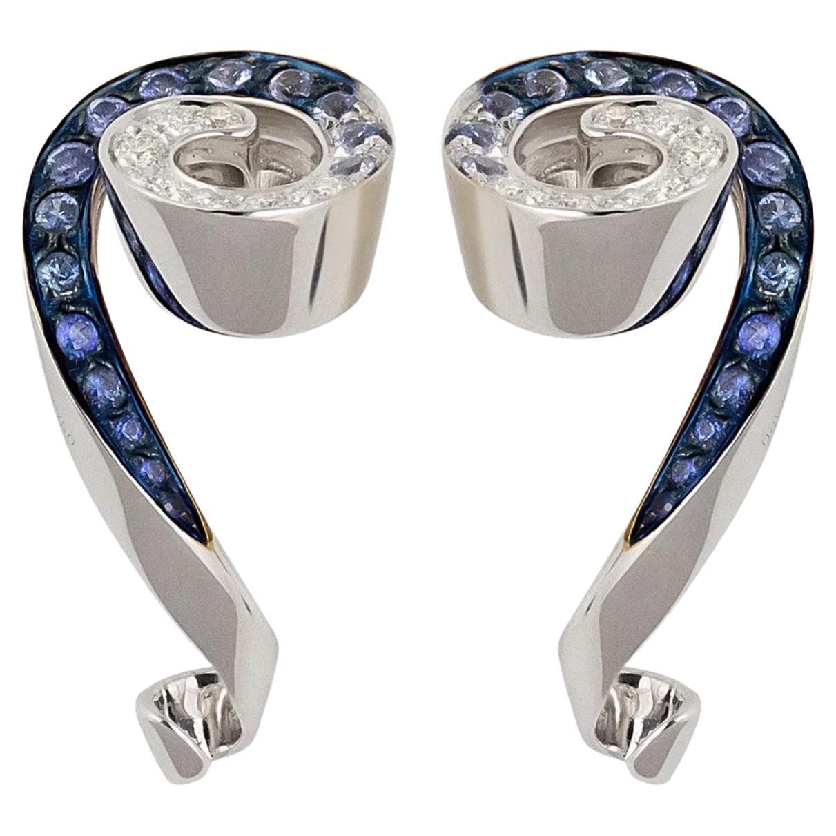 IO SI 18K White Gold Diamond & Sapphire Earrings