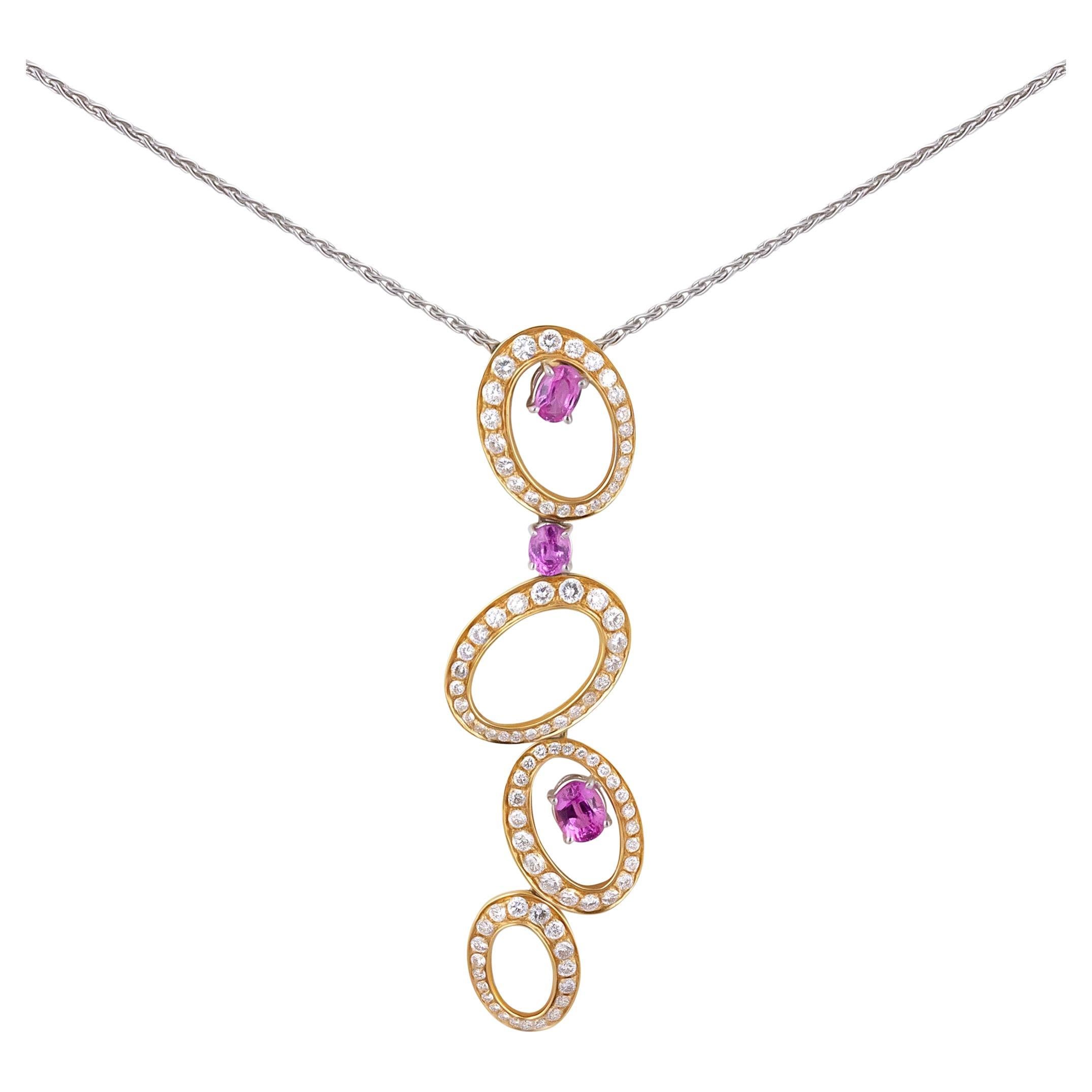 IO SI 18K White & Yellow Gold Diamond & Sapphire Necklace For Sale