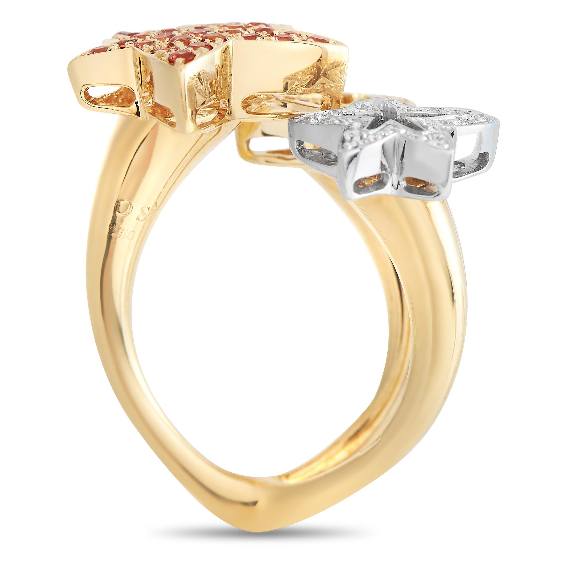 Mit diesem glitzernden Ring am Finger wird Ihr Stil mit Sicherheit glänzen. Diese funkelnde Kreation der italienischen Schmuckmarke Io Si zeichnet sich durch einen stilisierten geteilten Schaft mit einer Wünschelruten-Silhouette aus, die von drei