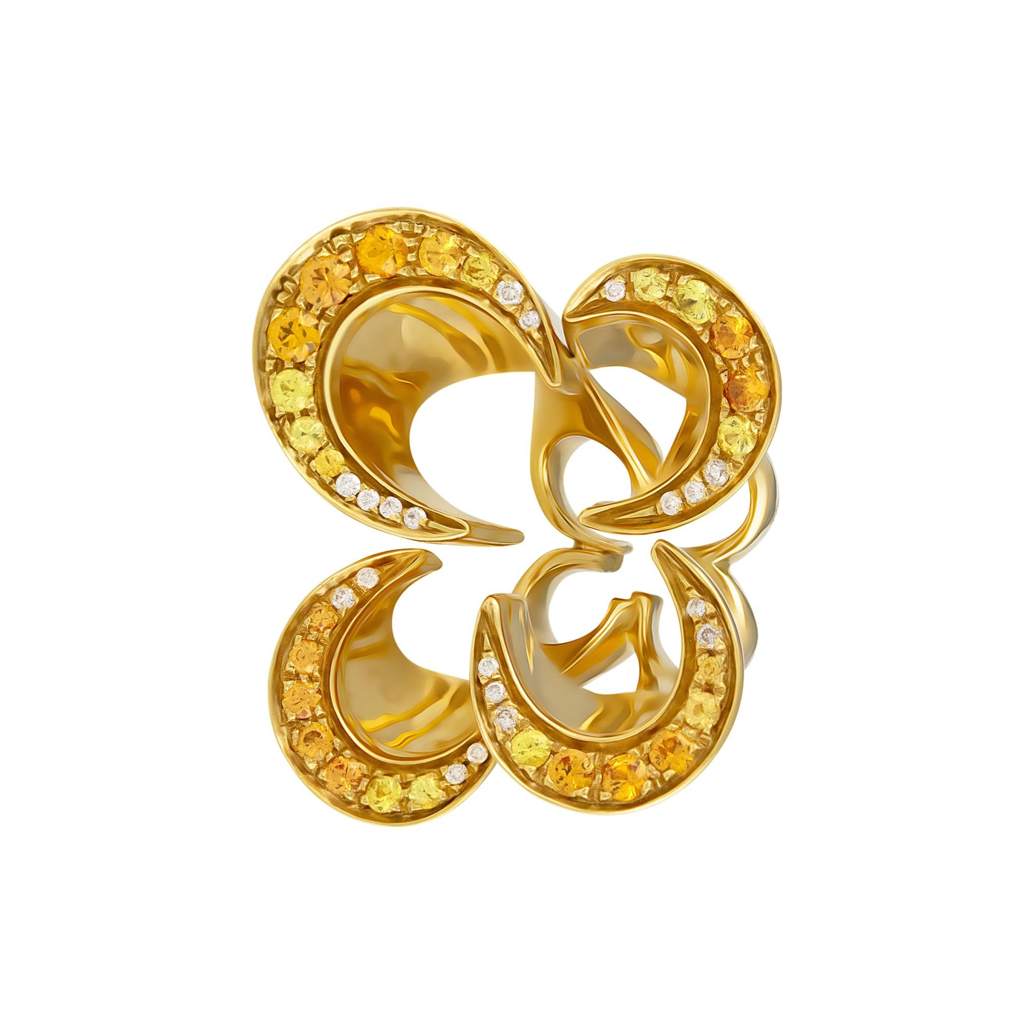 Modern IO SI 18K Yellow Gold 0.11ctw Diamond & Sapphire Ring