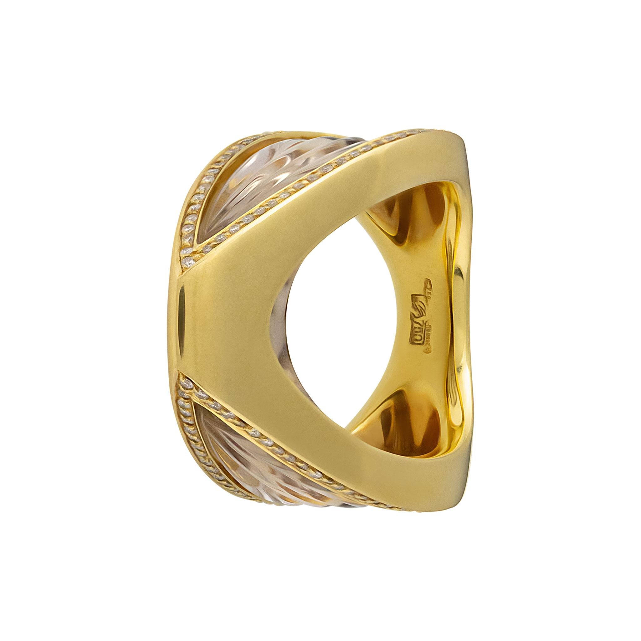 Modern IO SI 18K Yellow Gold 0.32ctw Diamond & Critrine Ring For Sale