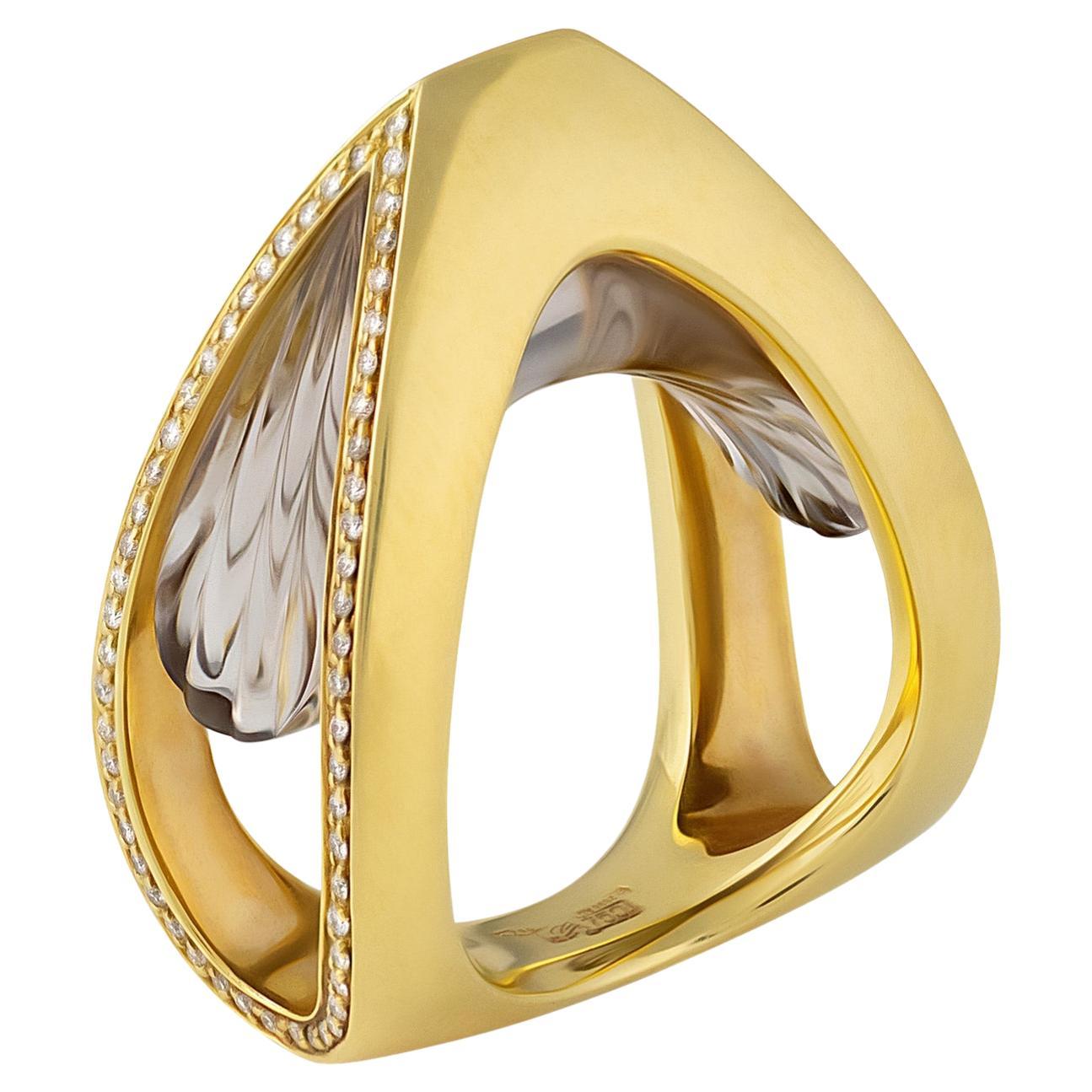 IO SI 18K Yellow Gold 0.32ctw Diamond & Critrine Ring For Sale