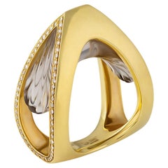 IO SI 18K Yellow Gold 0.32ctw Diamond & Critrine Ring