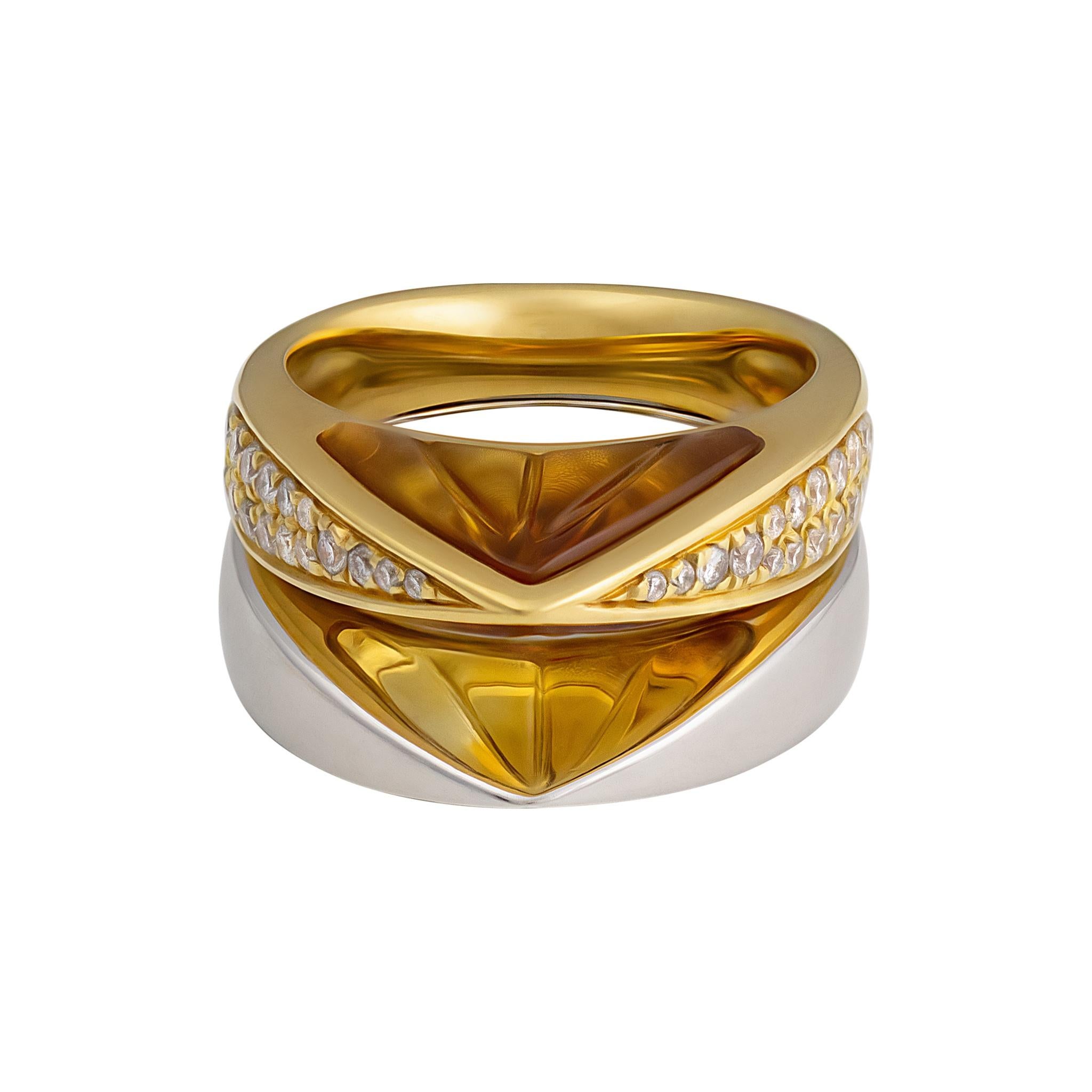 Modern IO SI 18K Yellow Gold 0.84ctw Diamond & Critrine Ring For Sale