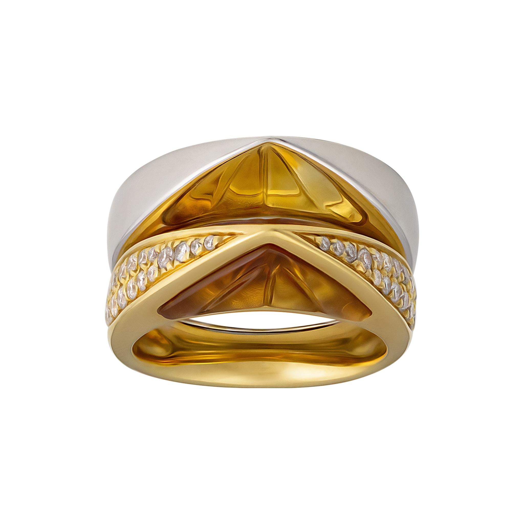 Brilliant Cut IO SI 18K Yellow Gold 0.84ctw Diamond & Critrine Ring For Sale