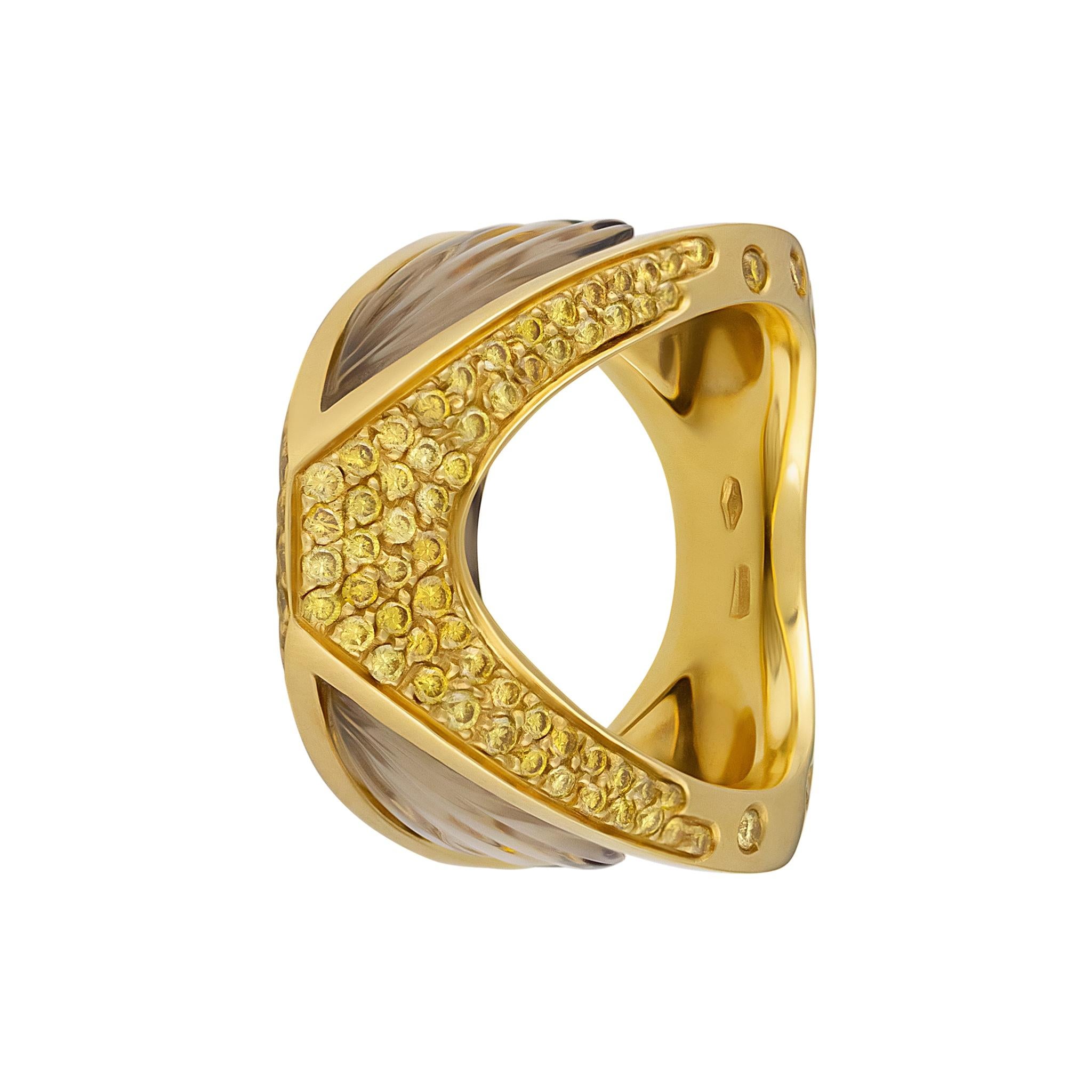 Modern IO SI 18K Yellow Gold 1.14ctw Diamond & Critrine Ring