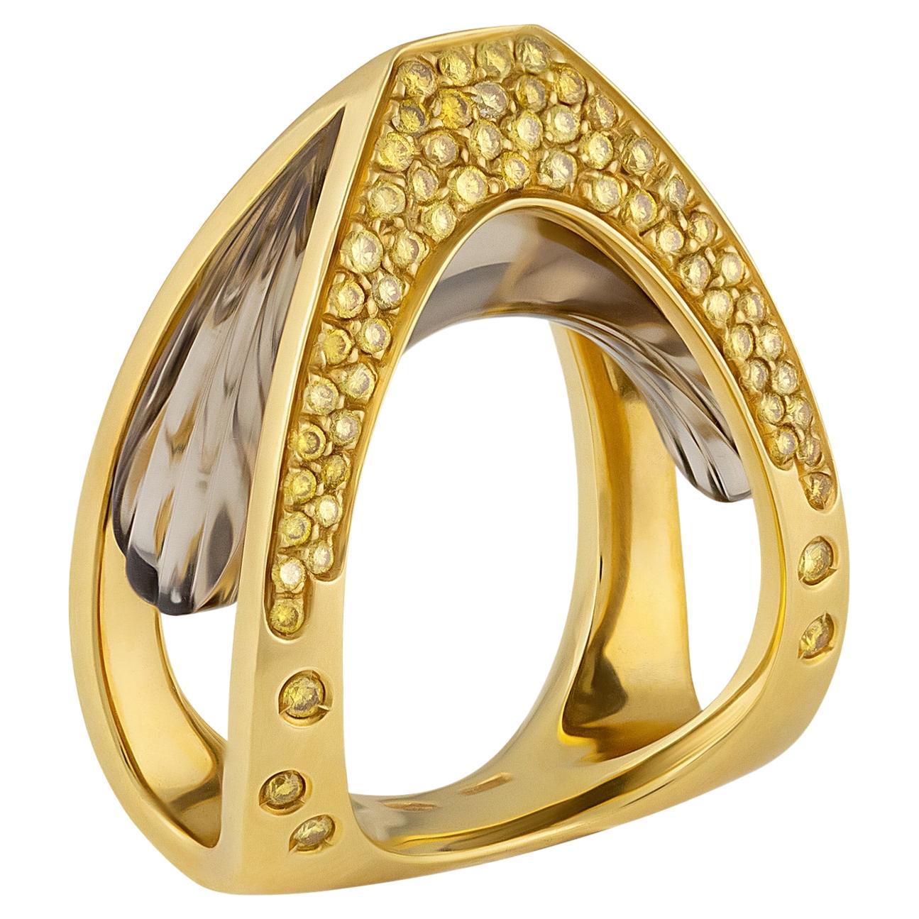 IO SI 18K Yellow Gold 1.14ctw Diamond & Critrine Ring