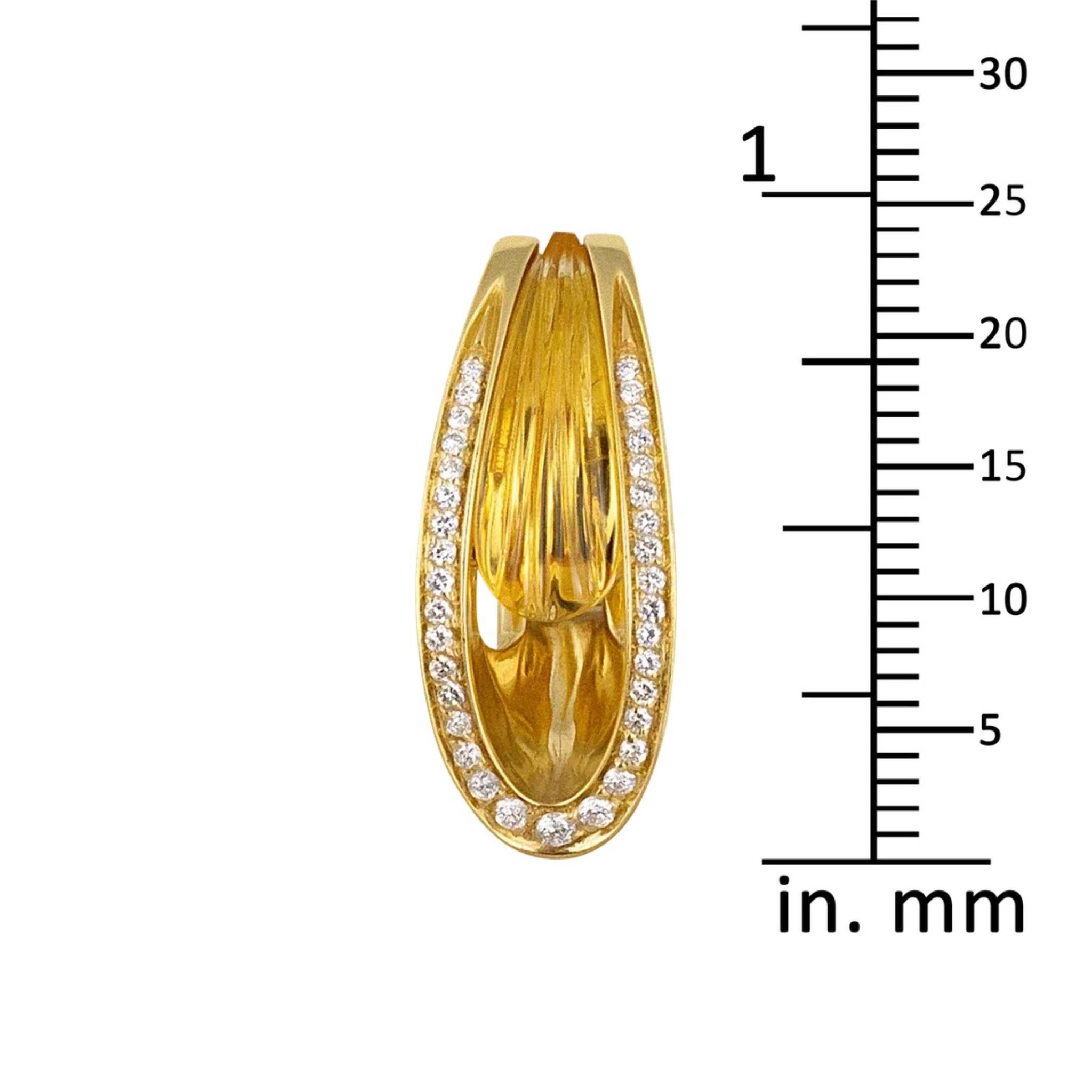 Taille brillant IO SI Boucles d'oreilles en or jaune 18 carats avec diamants et citrine