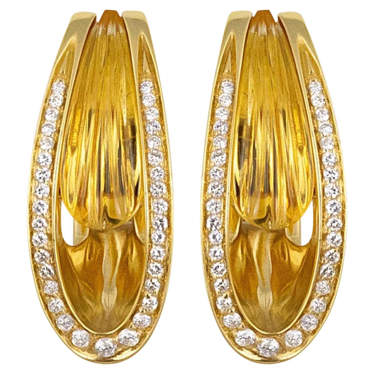 IO SI 18K Yellow Gold Diamond & Citrine Earrings For Sale