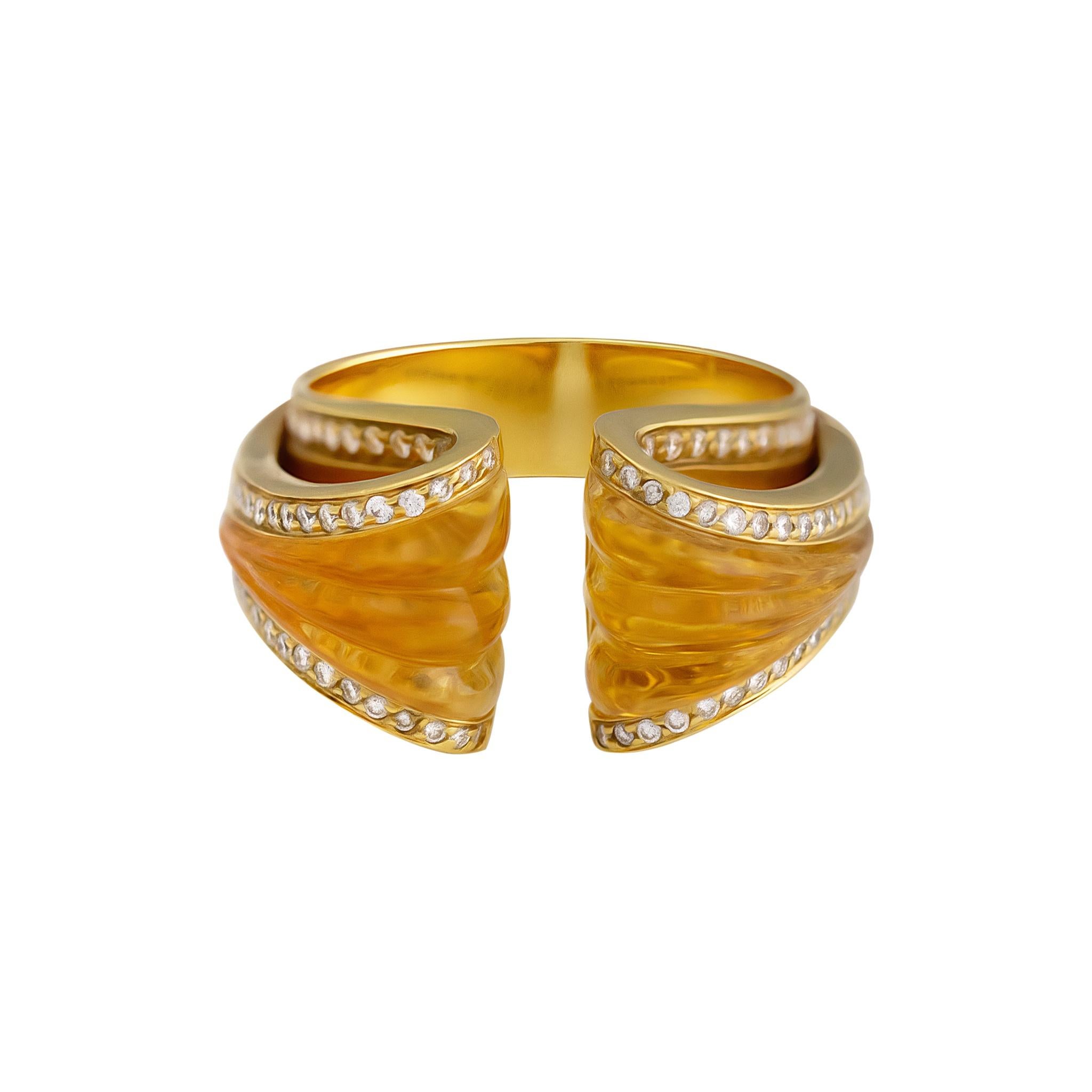 Modern IO SI 18K Yellow Gold Diamond & Citrine Ring For Sale
