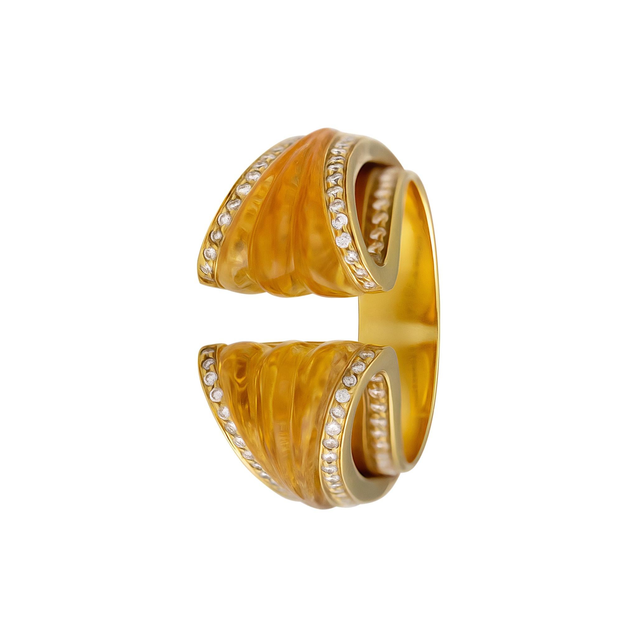 Brilliant Cut IO SI 18K Yellow Gold Diamond & Citrine Ring For Sale
