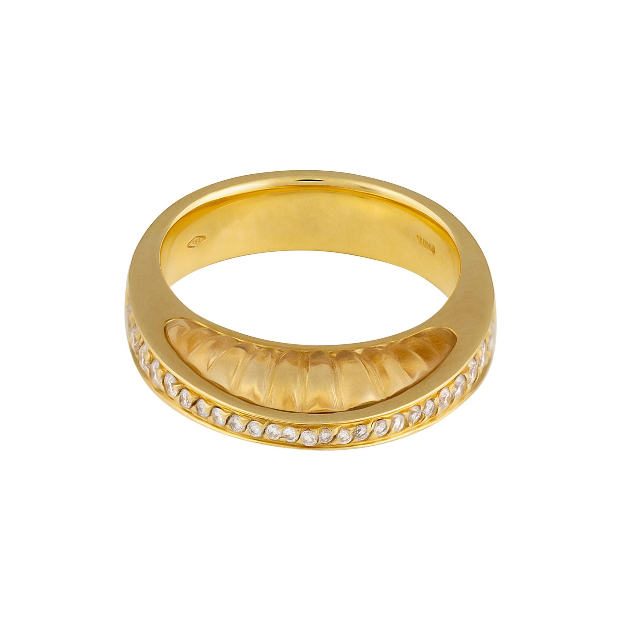 Modern IO SI 18K Yellow Gold Diamond & Critrine Ring For Sale