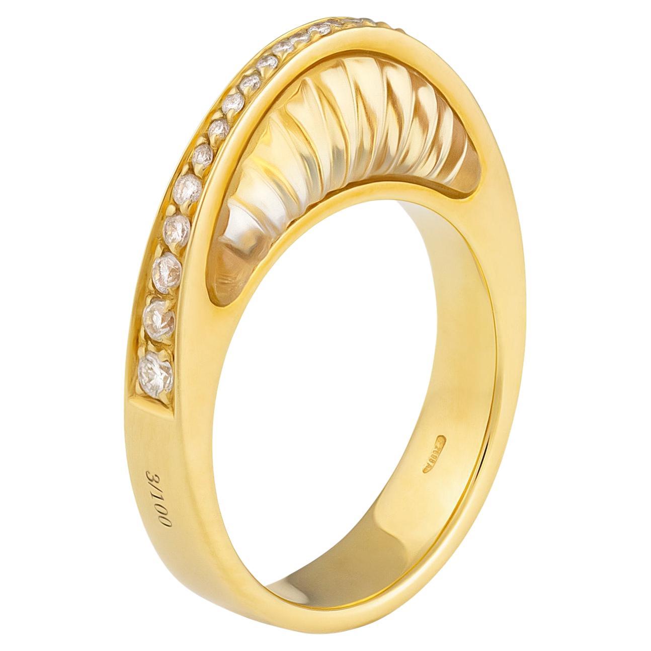 IO SI 18K Yellow Gold Diamond & Critrine Ring For Sale