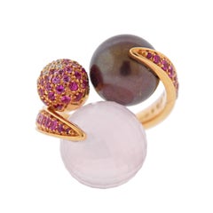 Io Si Diamond Rose Quartz Pearl Pink Sapphire Gold Cocktail Ring