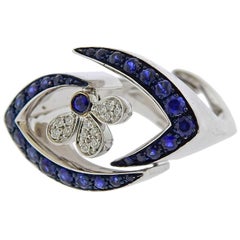 Io Si Diamond Sapphire Gold Flower Ring 3/50