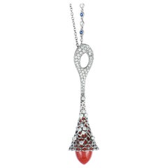 Io Si Diamonds, Sapphires and Coral Gold and Black Rhodium Pendant Necklace