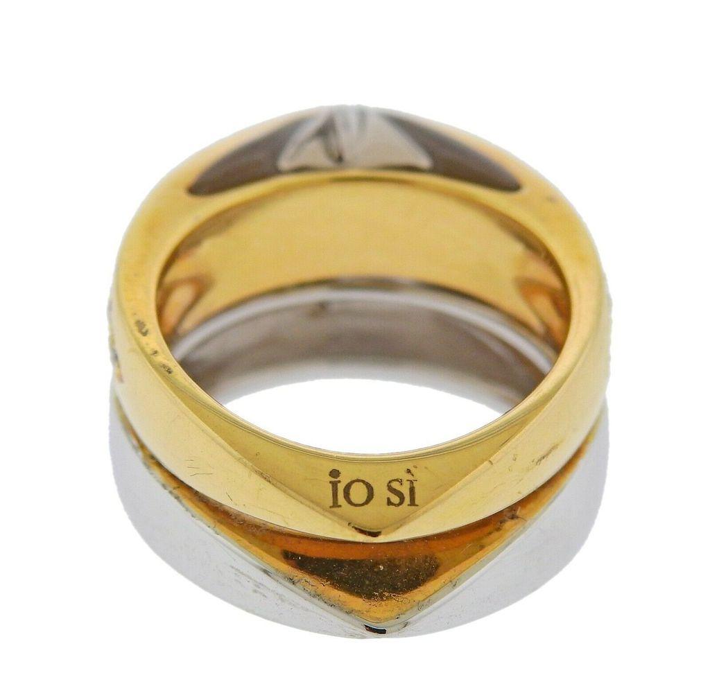 Io Si Gold Diamond Carved Quartz Double Ring  For Sale 1
