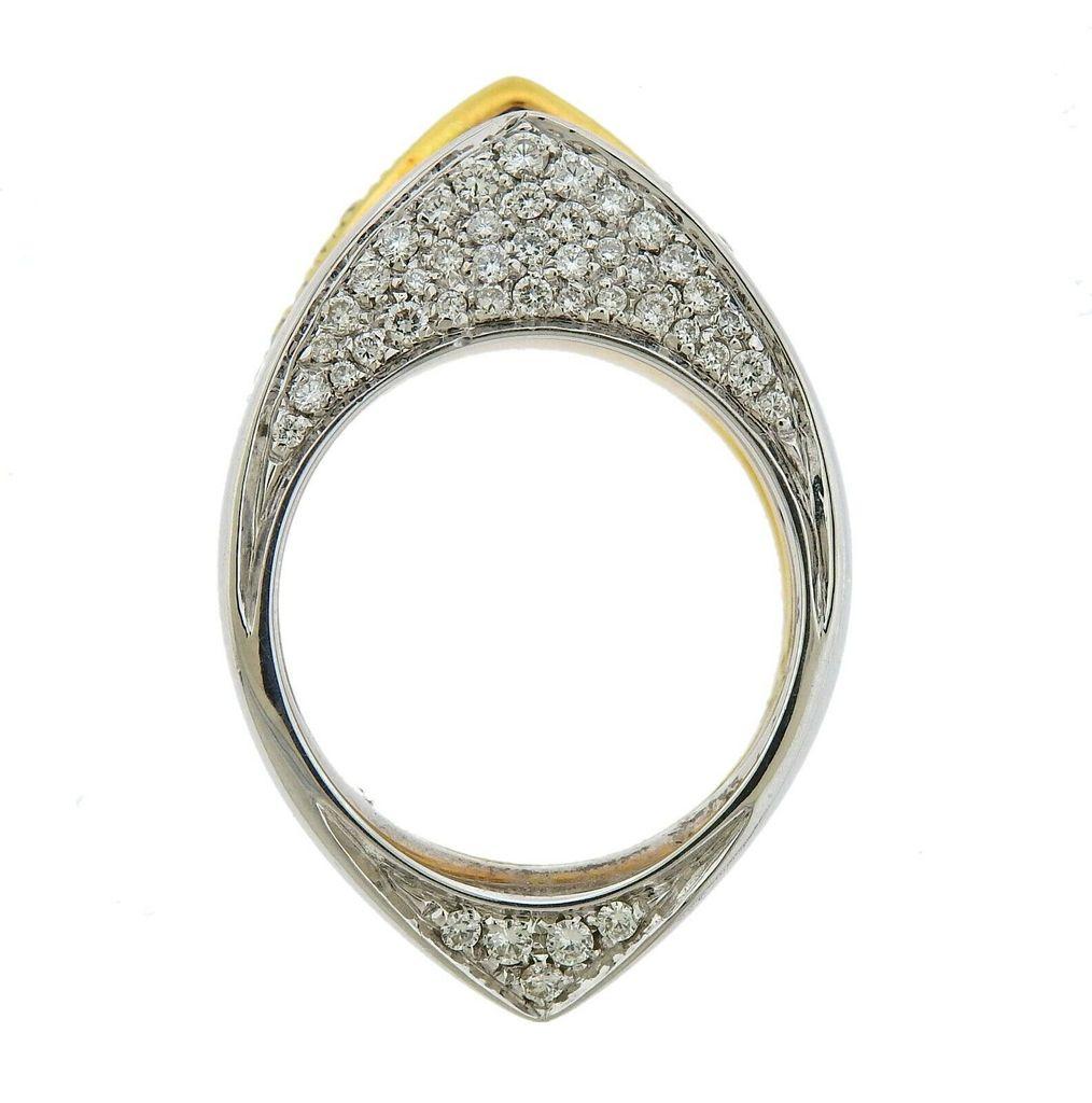 Io Si Gold Diamond Carved Quartz Double Ring  For Sale 2