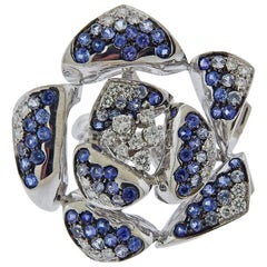 Io Si Gold Diamond Sapphire Flower Cocktail Ring 4/50