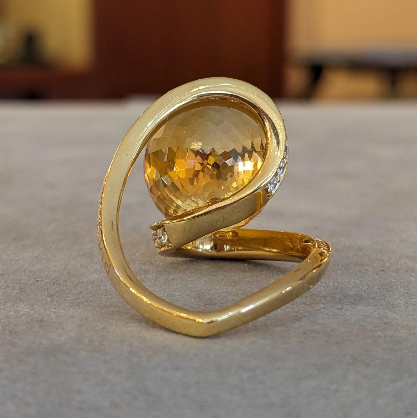 iO Si Italie Bague sculpture citrine et diamant en or jaune 18k en vente 3