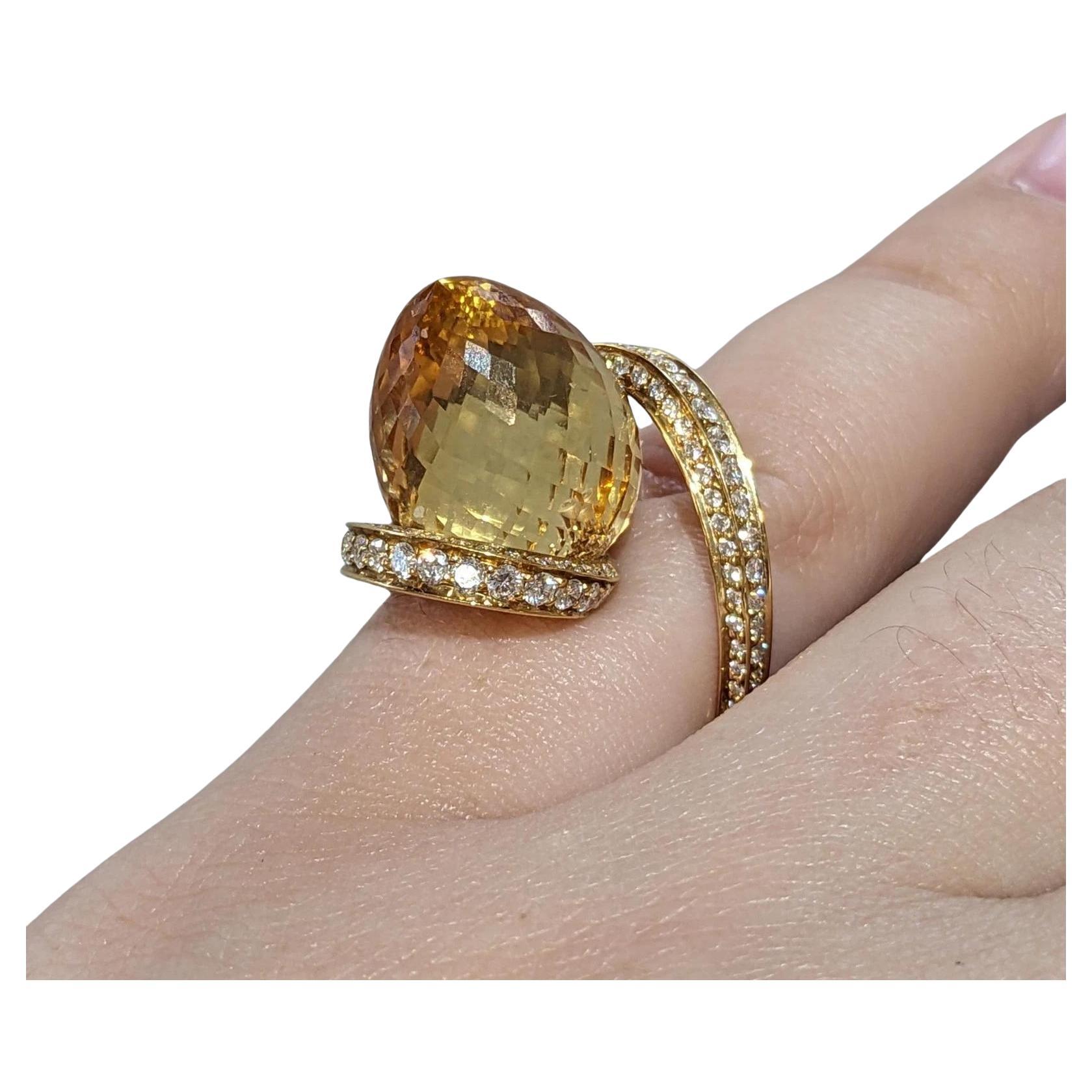 iO Si Italy Citrin und Diamant-Skulptur Ring in 18k Gelbgold