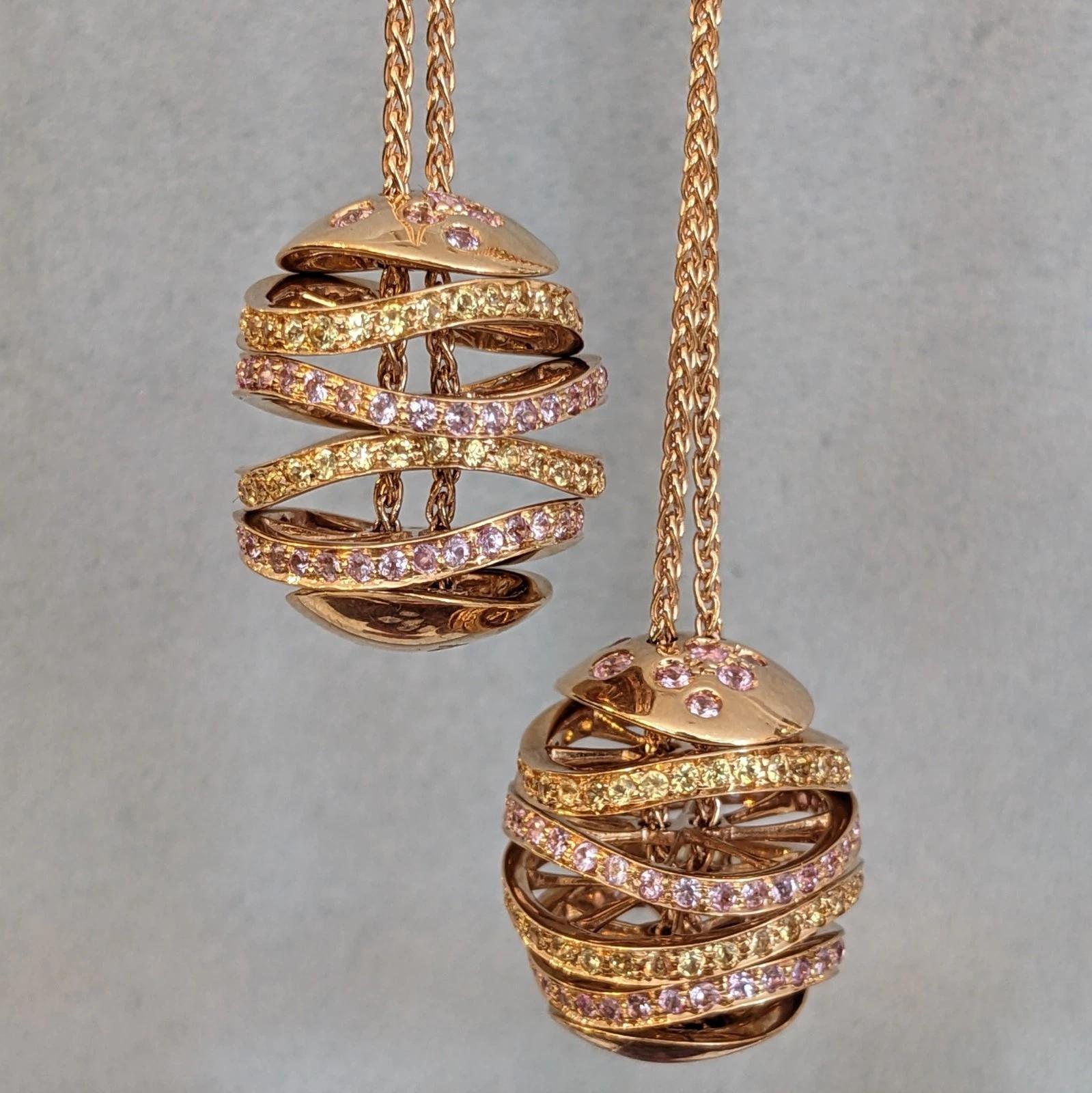 iO Si Italien Rosa und gelber Saphir Kugel Ohrringe in 18k Gold im Zustand „Hervorragend“ im Angebot in La Jolla, CA