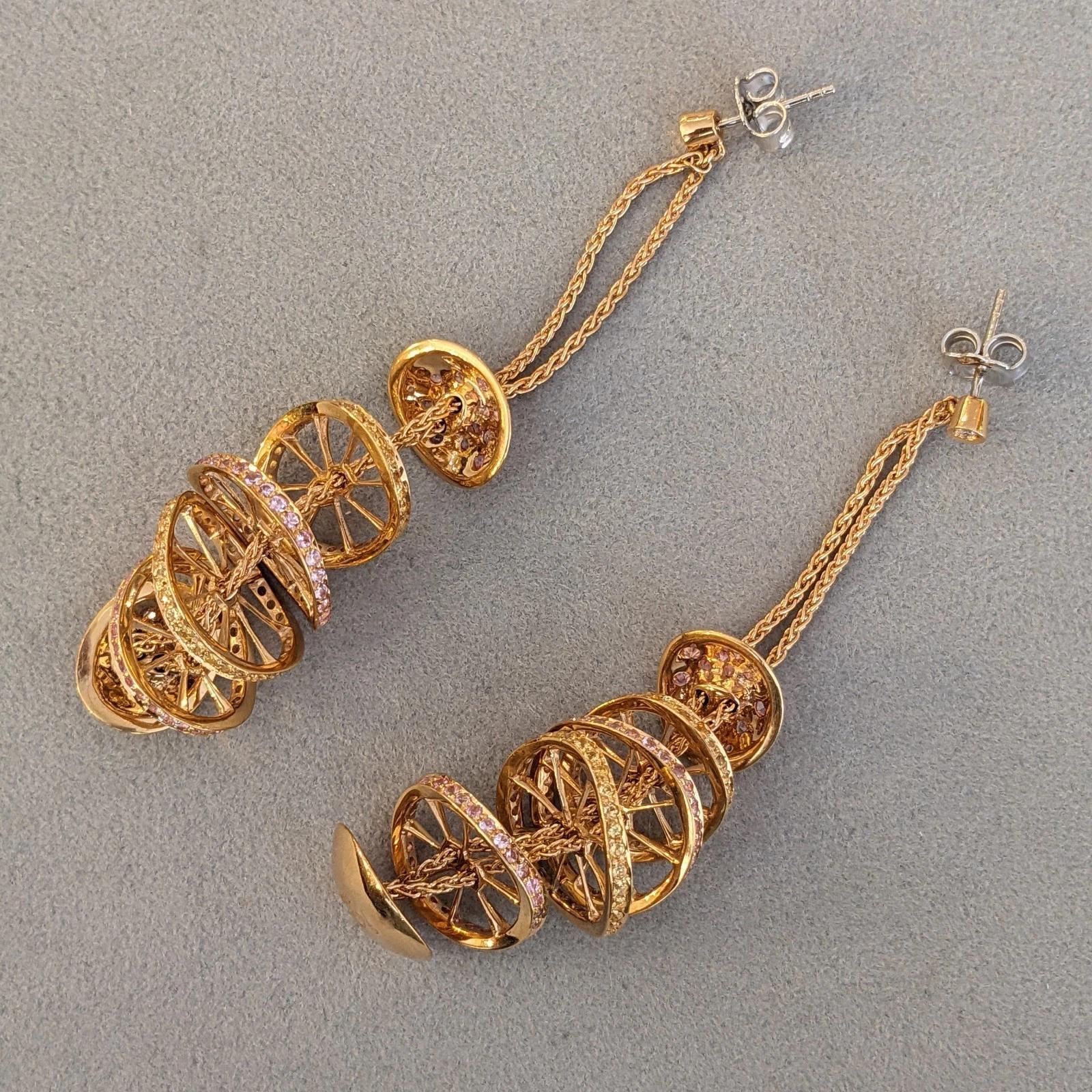 iO Si Italien Rosa und gelber Saphir Kugel Ohrringe in 18k Gold Damen im Angebot