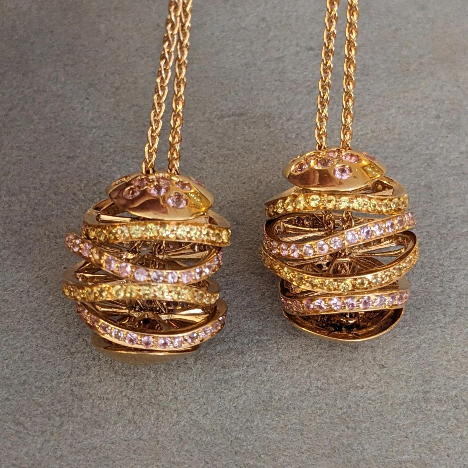 iO Si Italien Rosa und gelber Saphir Kugel Ohrringe in 18k Gold im Angebot 2