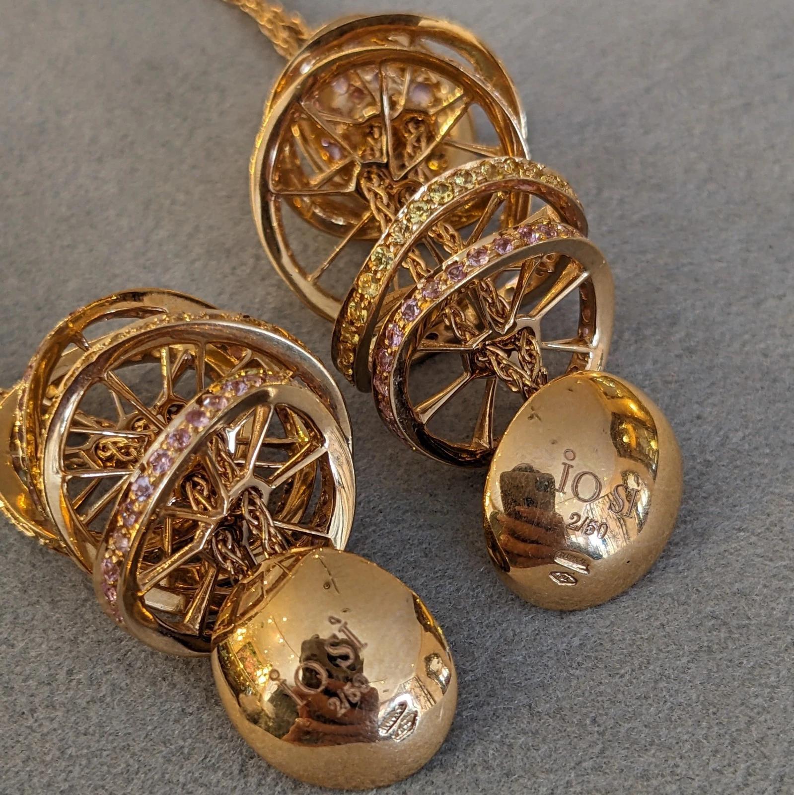 iO Si Italien Rosa und gelber Saphir Kugel Ohrringe in 18k Gold im Angebot 4