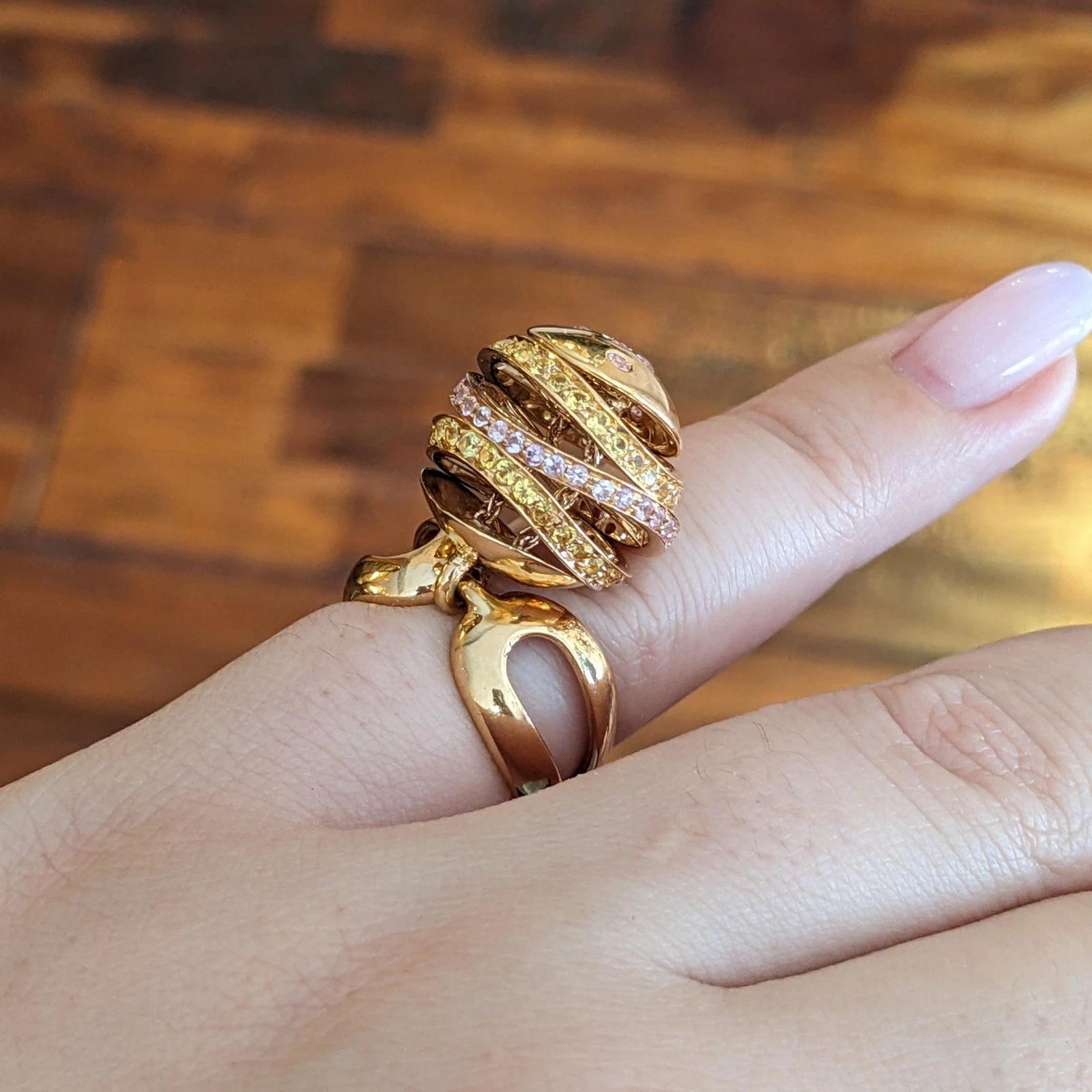iO Si Italien Rosa und gelber Saphir Kugel Ring in 18k Rose Gold im Zustand „Hervorragend“ im Angebot in La Jolla, CA