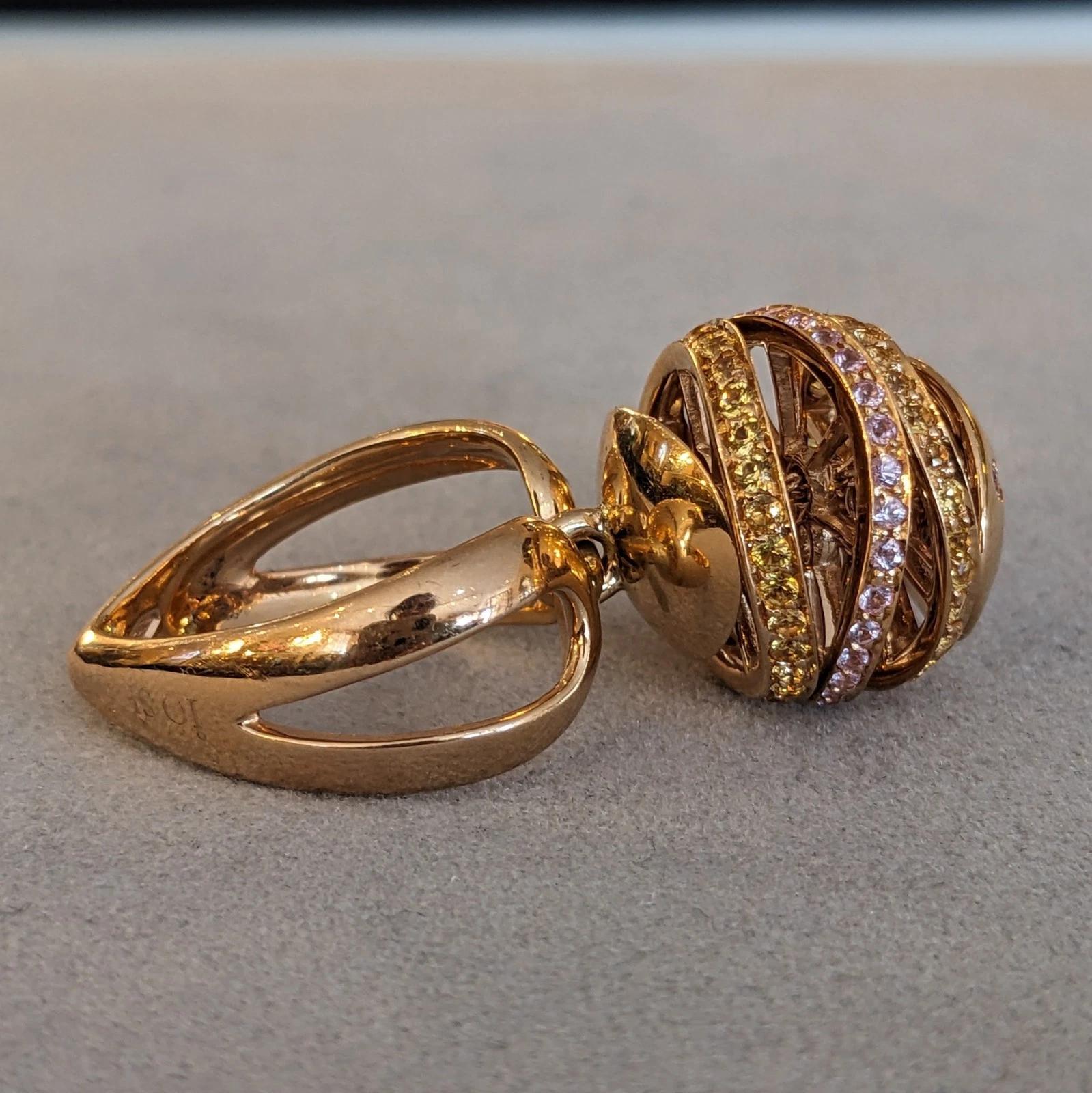 iO Si Italien Rosa und gelber Saphir Kugel Ring in 18k Rose Gold im Angebot 4