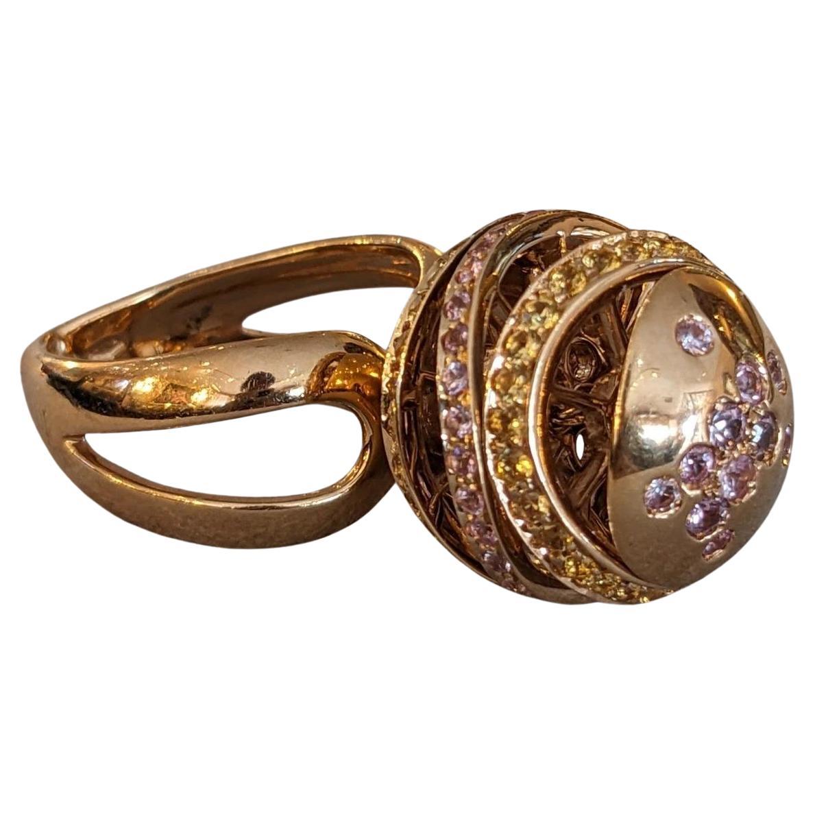 iO Si Italien Rosa und gelber Saphir Kugel Ring in 18k Rose Gold im Angebot