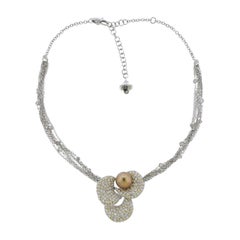 Io Si Pearl Diamond Gold Flower Pendant Necklace
