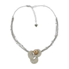 Io Si Pearl Diamond Gold Flower Pendant Necklace