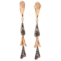 Io Si Rose and Blackend 18k Gold Pendant Earrings with Black and White Diamonds
