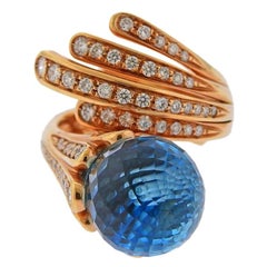 Io Si Rose Gold Diamond Blue Topaz Bypass Ring 4/50