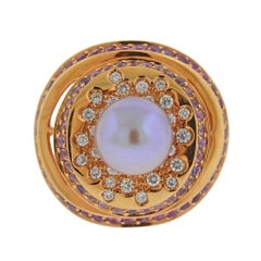 Io Si Rose Gold Diamond Pink Sapphire Pearl Ring 2/50