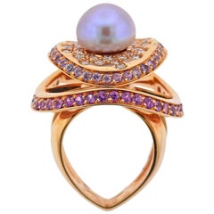 Io Si Rose Gold Diamond Pink Sapphire Pearl Ring 2/50