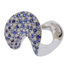 Io Si White Gold Diamond Sapphire Wave Cocktail Ring 2/50