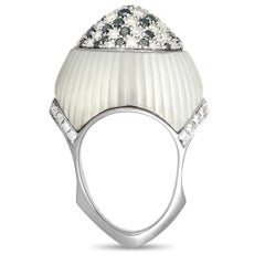 Io Si White, Brown and Black Diamonds and Clear Quartz White Gold Bombe Ring
