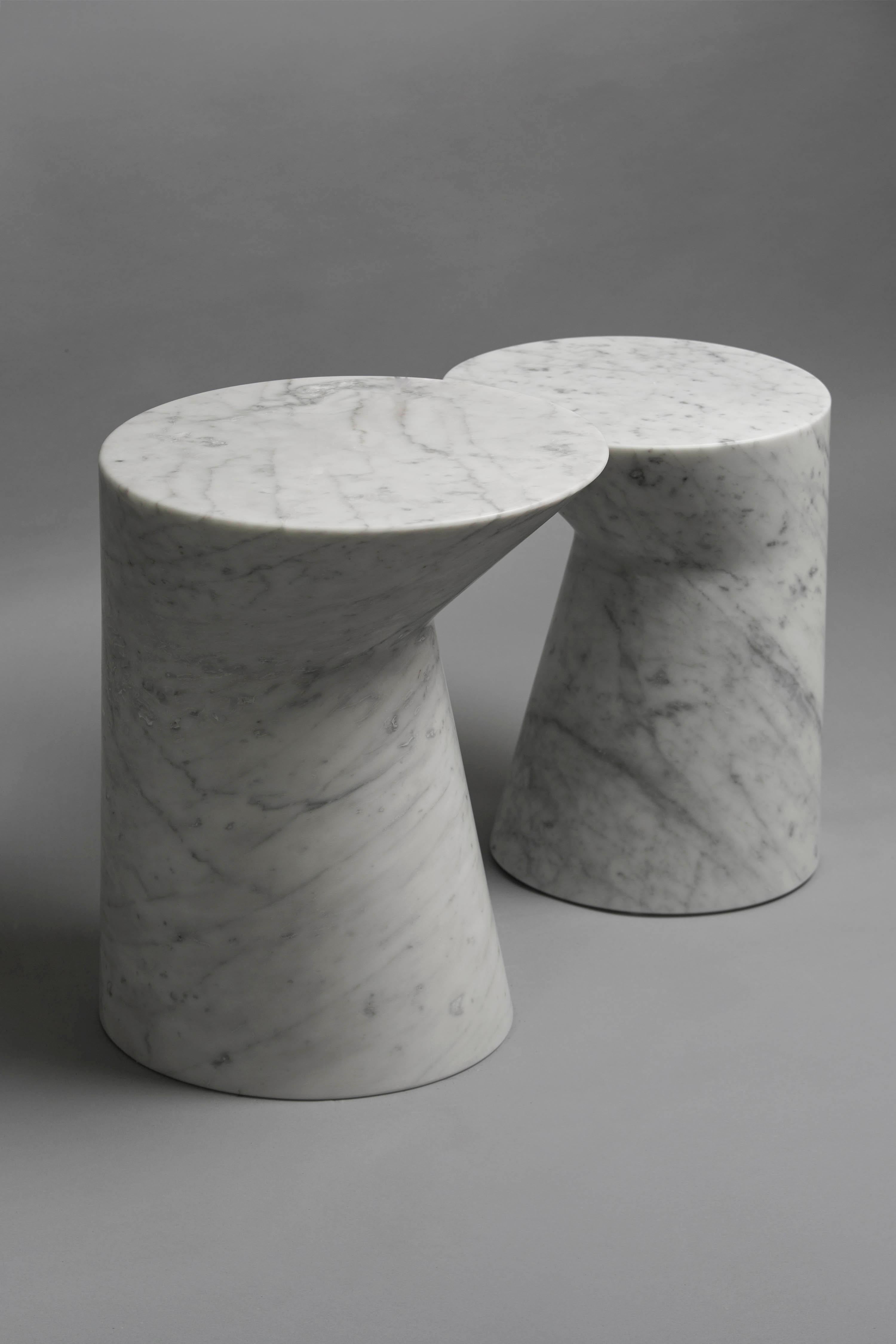 Chinese Io Side Table in White, Carrara Marble by Adolfo Abejon for Formar For Sale