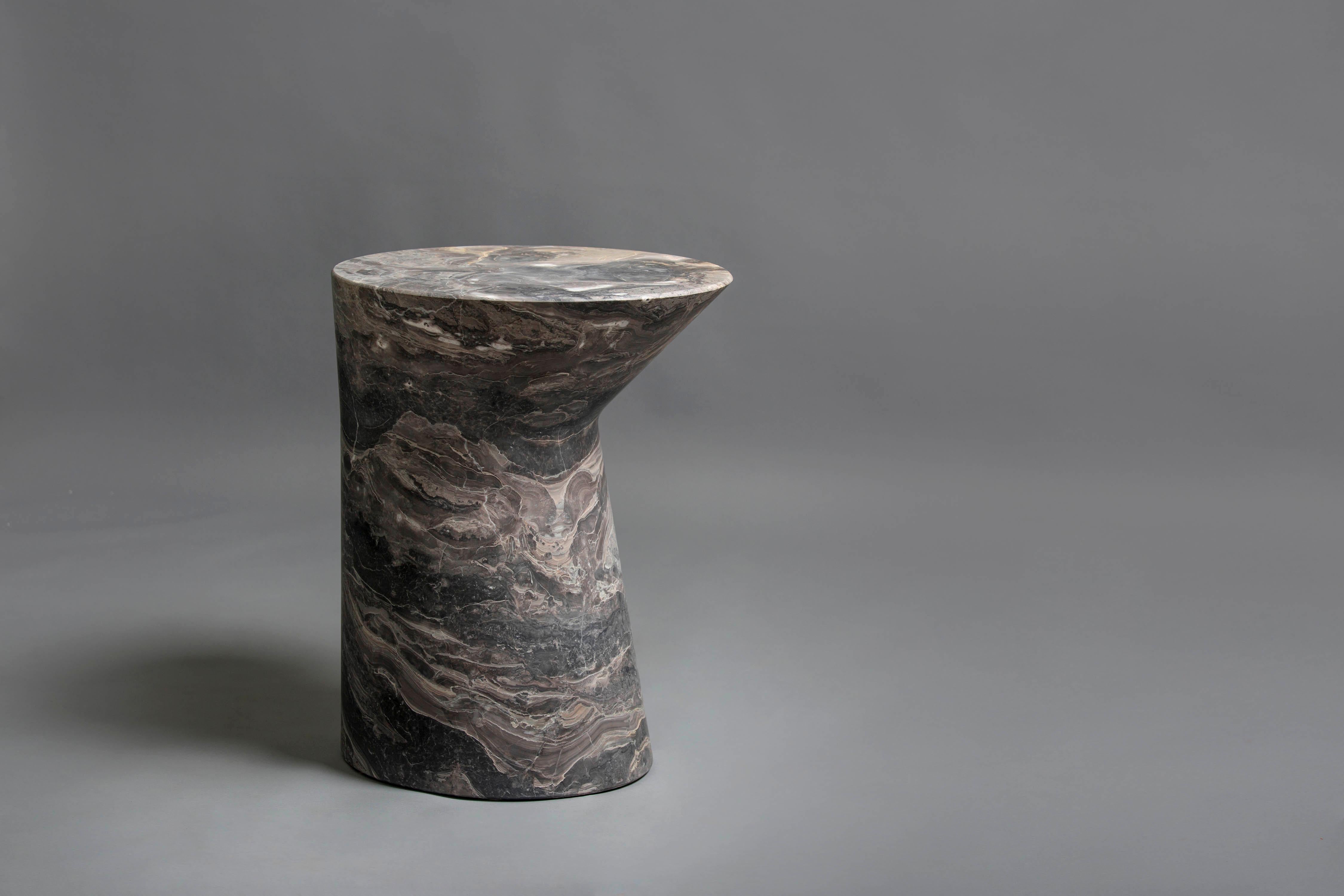 Modern Side Table in Grey Orobico Marble, Io Large by Adolfo Abejon For Sale