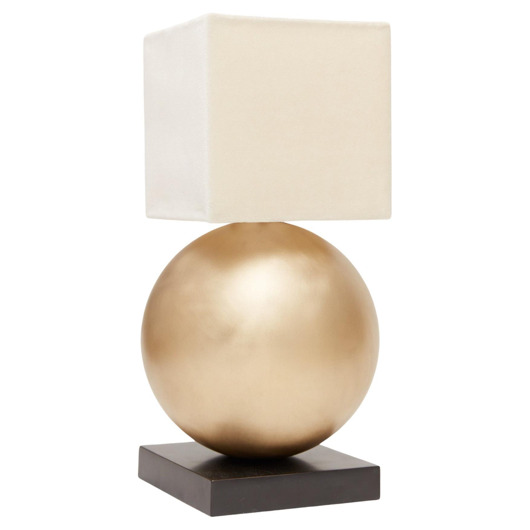 IO Table Lamp in Brushed and Blackened Brass and Silk Velvet For Sale