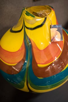 Ioan Nemtoi Hand Blown Yellow, Blue, Green and Red Globe Glass Vase, 2006 Signed