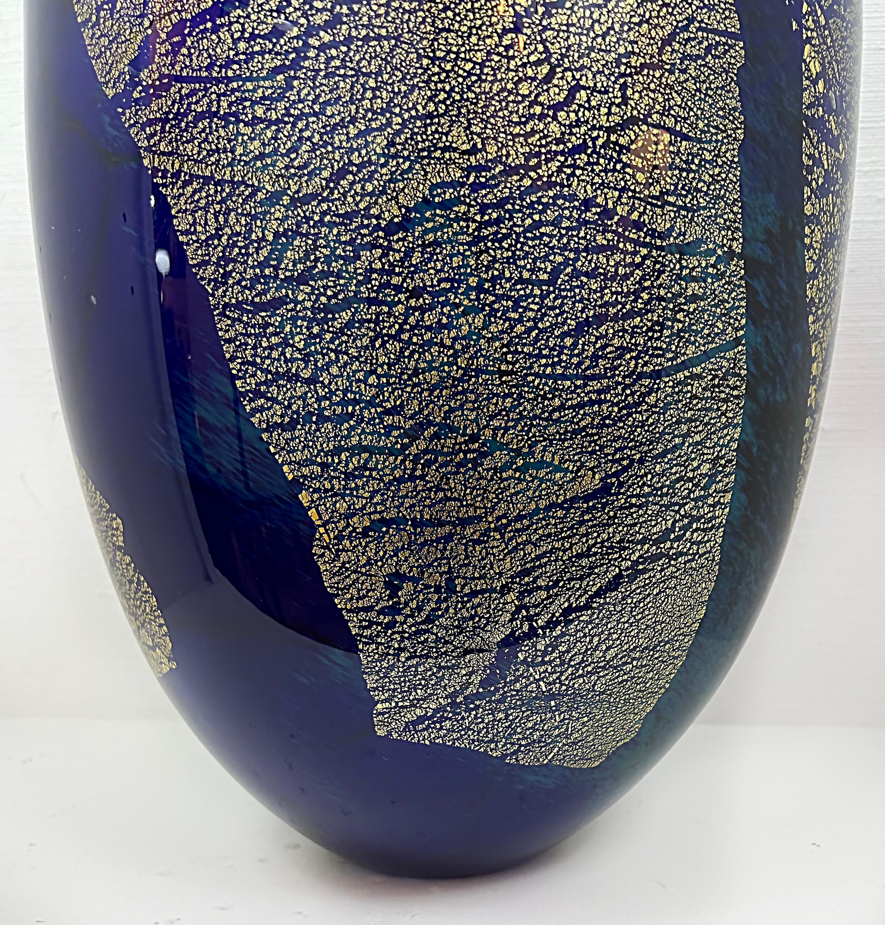 Gold Leaf Ioan Nemtoi Modern Monumental Studio Art Glass Vase,  Bucharest, Romania For Sale