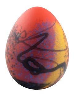 "Orange Matte Egg," Abstract Hand Blown Glass signed Ioan Nemtoi 