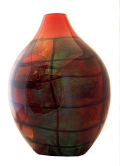 Große Vase „Oval Red Karo“ aus mundgeblasenem Originalglas, signiert von Ioan Nemtoi