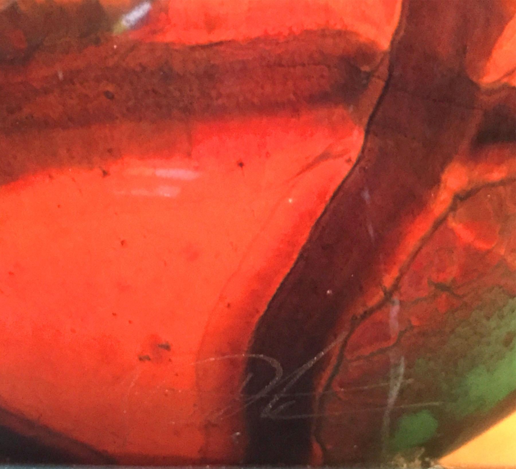 Grand vase Karo rouge ovale en verre soufflé à la main signé par Ioan Nemtoi en vente 3
