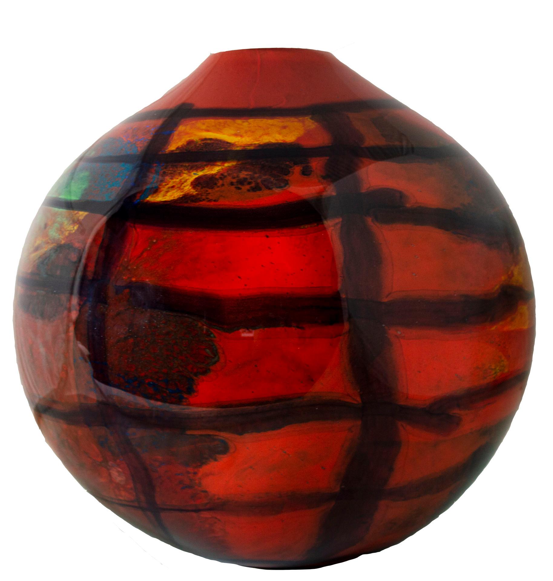 'Red Karo Sphere' original hand-blown glass signed by Ioan Nemtoi